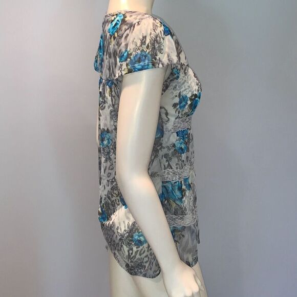 Vintage 90’s Y2K Self Esteem Sheer Chiffon Tiered Lace Babydoll Top Size Large - Picture 8 of 16